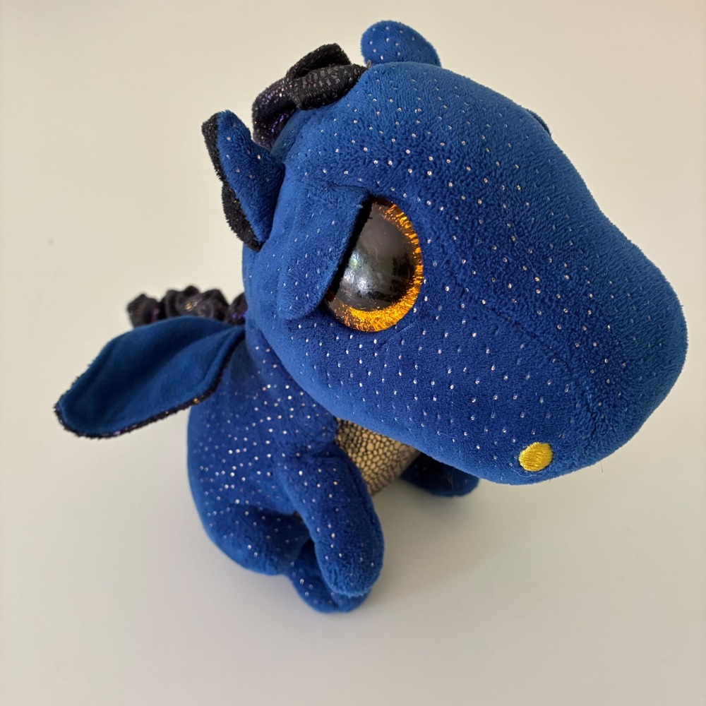 Ty Beanie Boos Saffire Blue Dragon Plush Sparkle Gold Eyes‎ Iridescent 6 inch